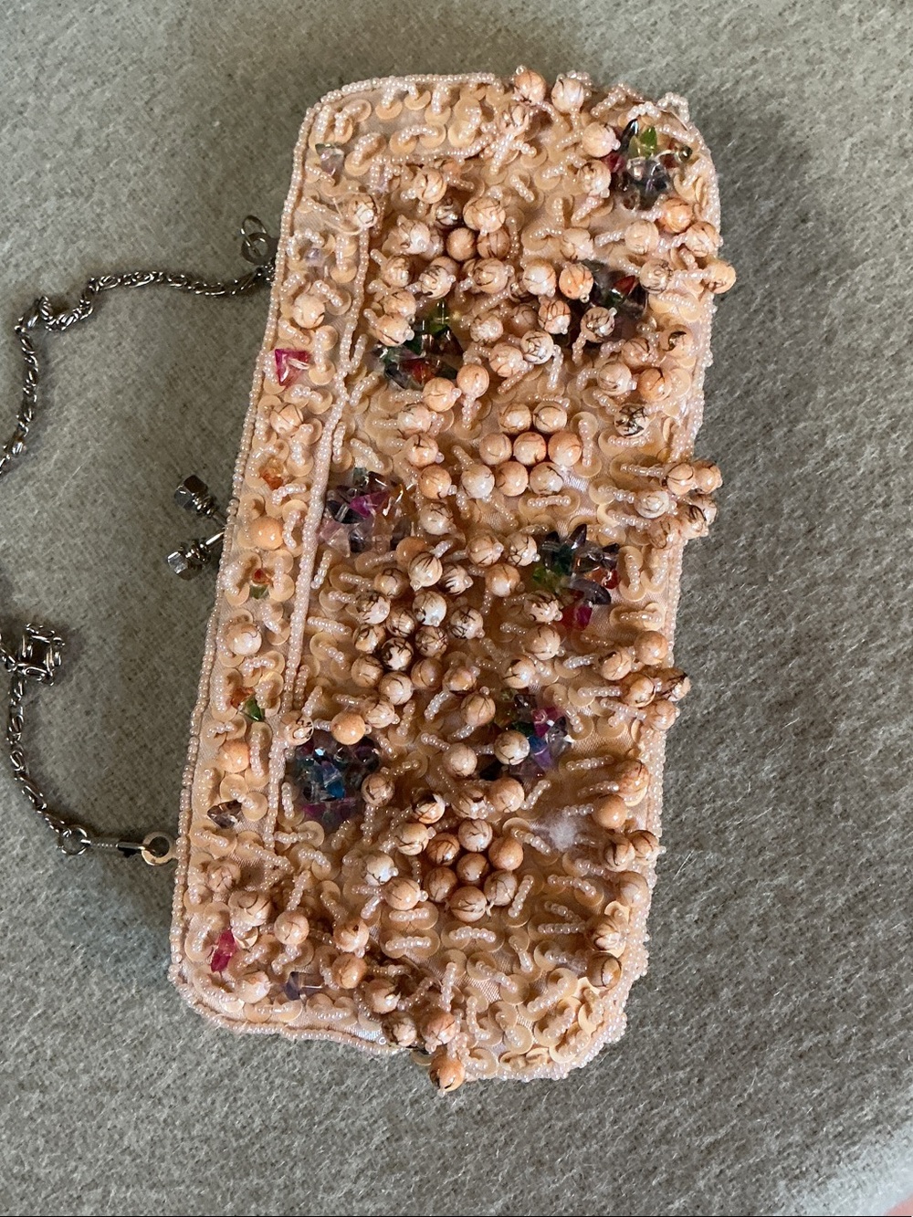 Beaded Peach Evening Clutch with Chain Strap